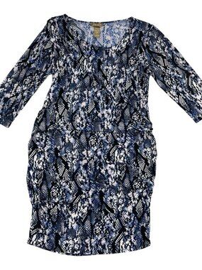 Miss Tina Knowles Snakeskin Print Faux Wrap Dress Ruched Blue Size 1X/16W